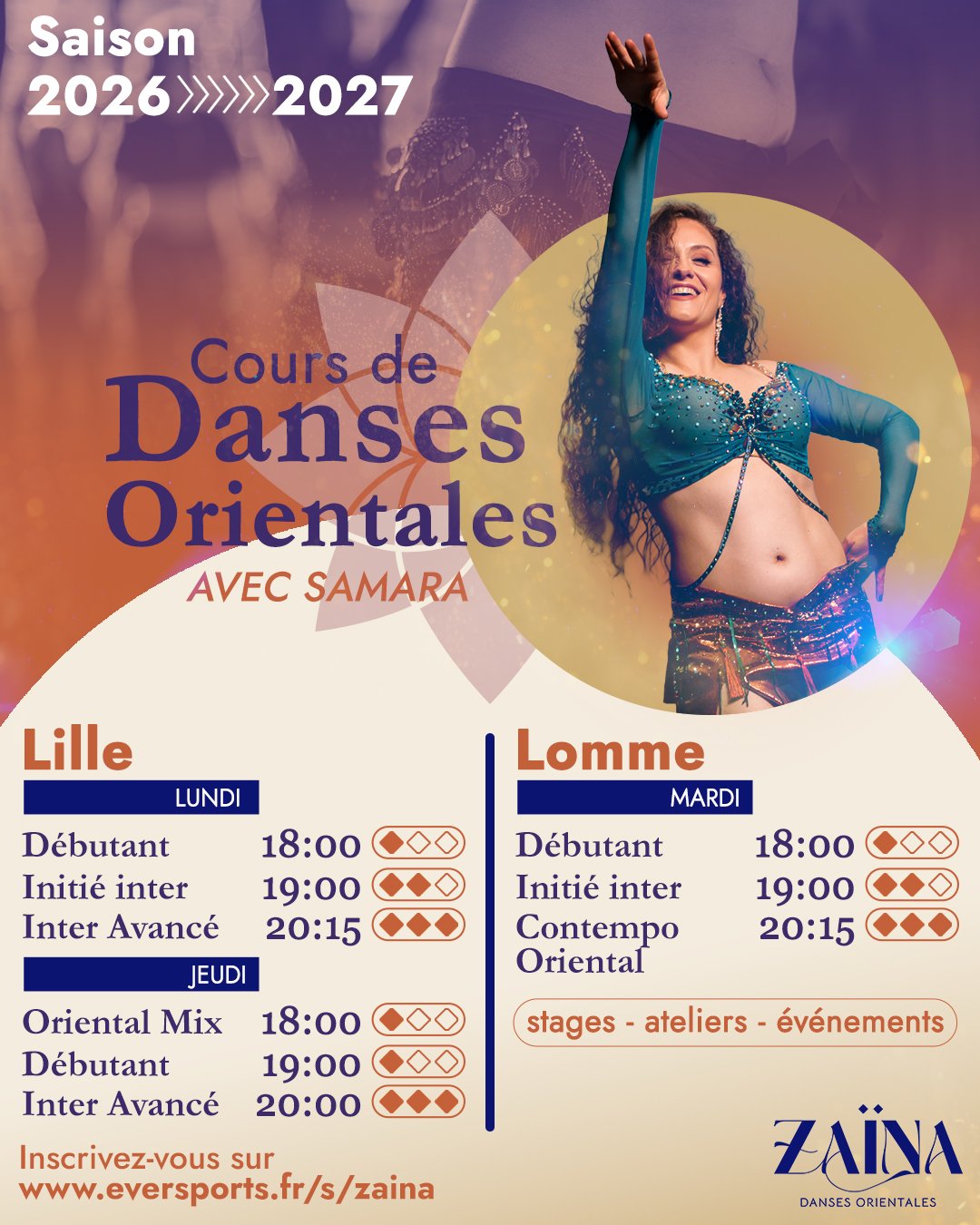 affiche de cours de danse orientale saison 2026 2027